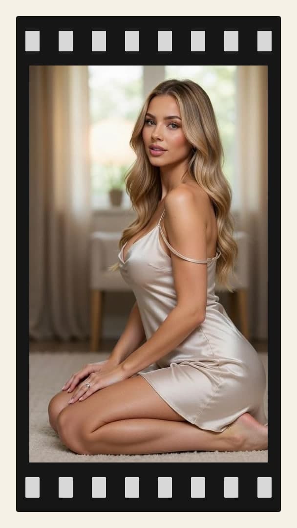 Champagne slip dress over shoulder