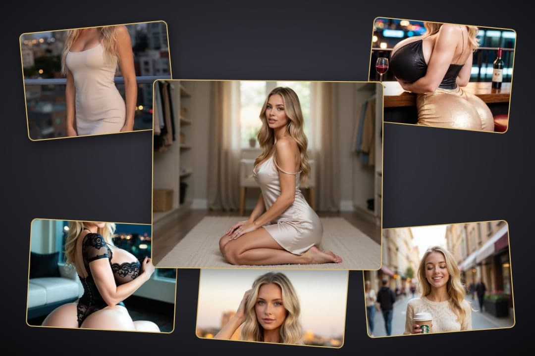 Blonde wavy hair bedroom rug pose