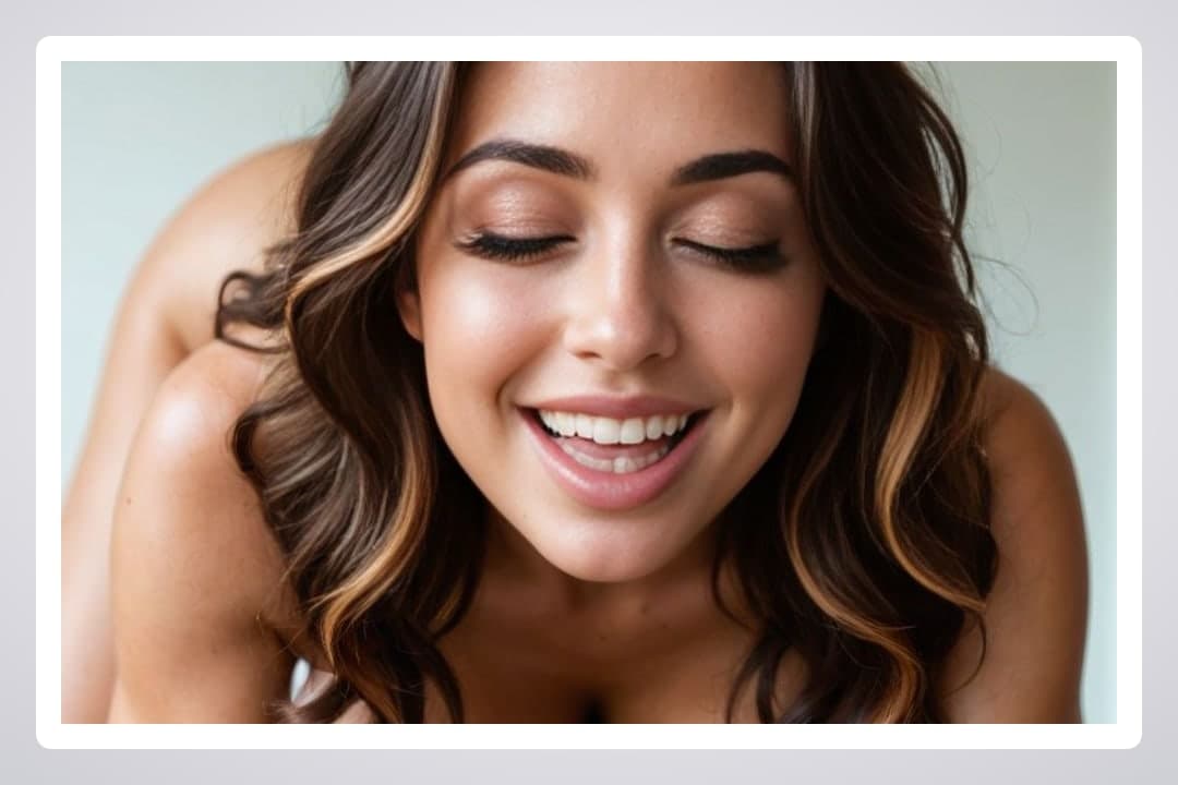 Young adult topless smile close-up