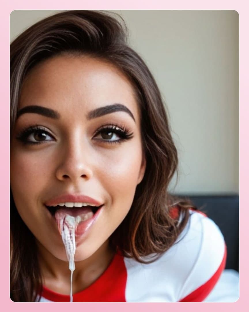 Cum on tongue close-up indoors
