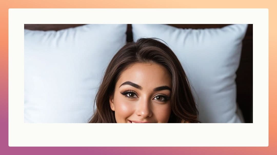 Hazel eyes smiling from pillows