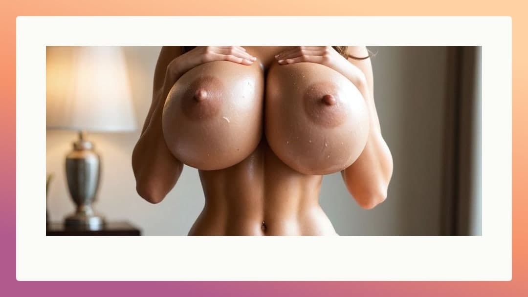 Oiled big natural tits squeezed together
