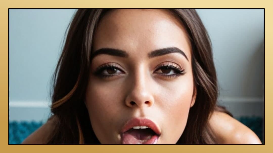 Young adult face POV tongue out