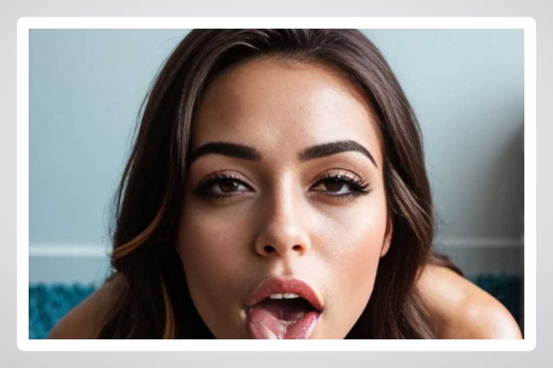 Young adult topless tongue out close-up