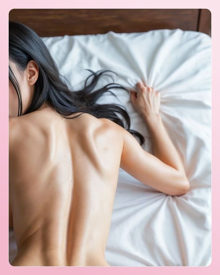 Young adult Asian back in bed