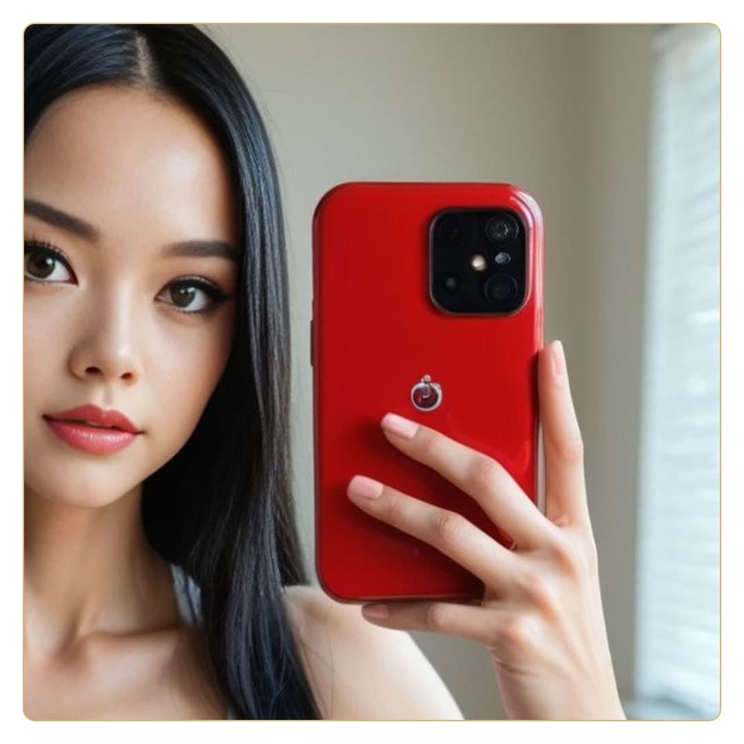Topless Asian selfie with phone