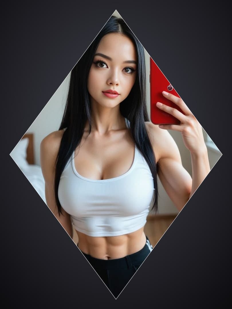 Athletic abs and cleavage selfie