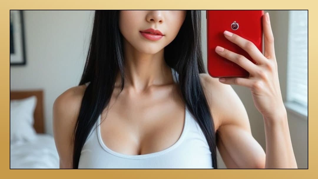 College Asian selfie in bedroom