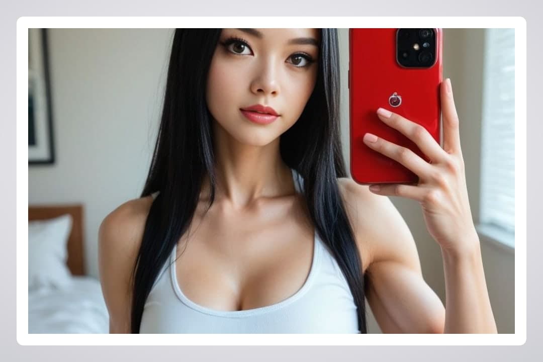 Cleavage selfie in bedroom