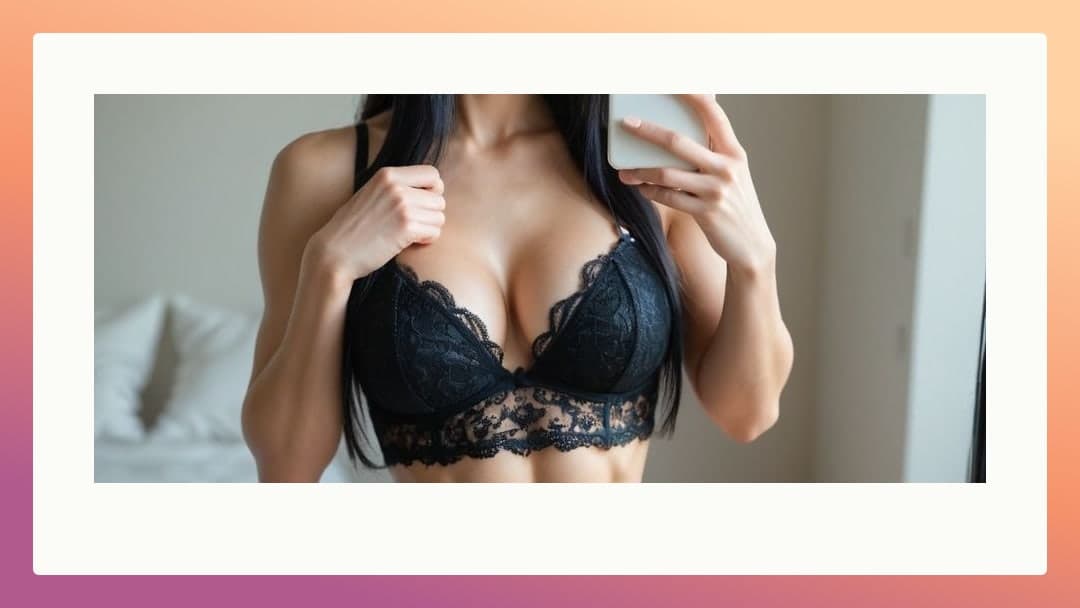 Mirror selfie in black lace bra