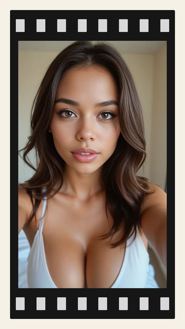 Cleavage selfie in white tank