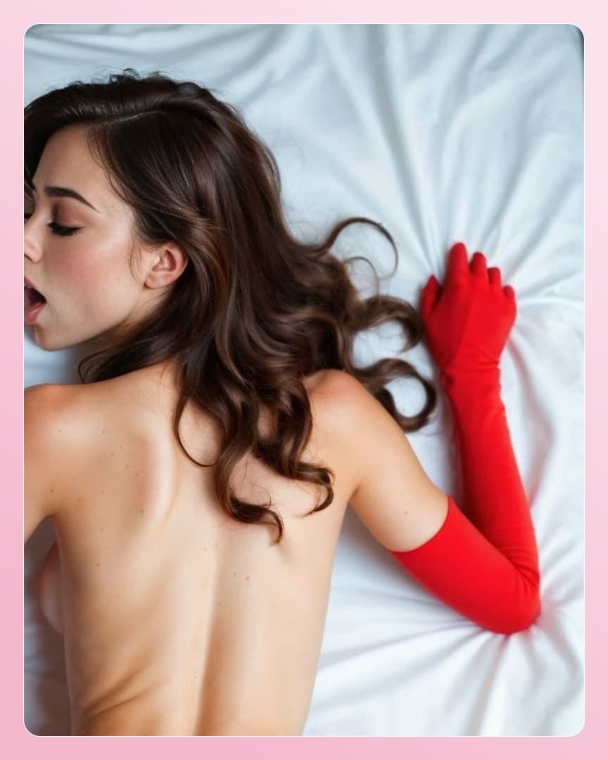 Red opera gloves on white sheets