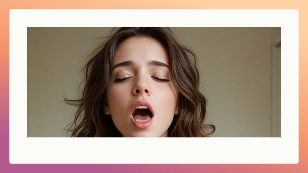 Wavy brunette ahegao face close-up