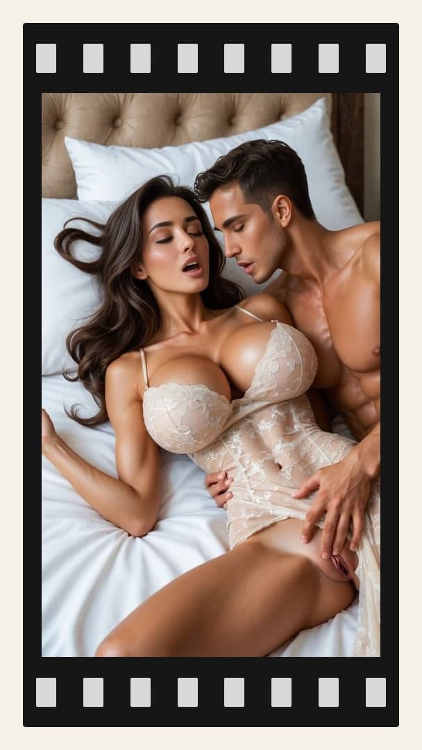 Long wavy brunette in sheer lace