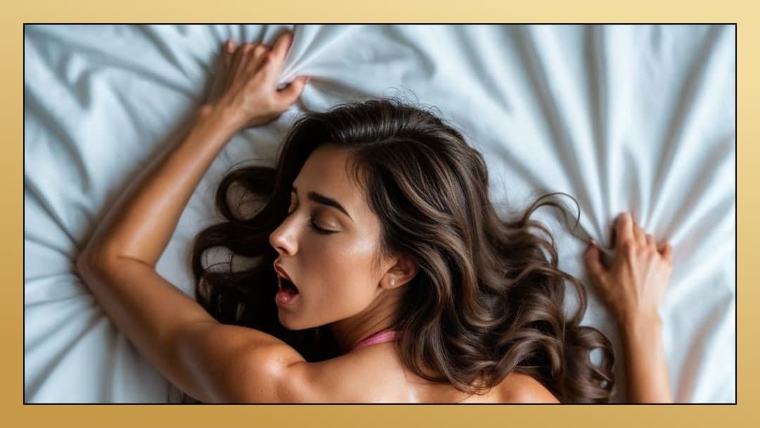 Curvy topless arched back in bed