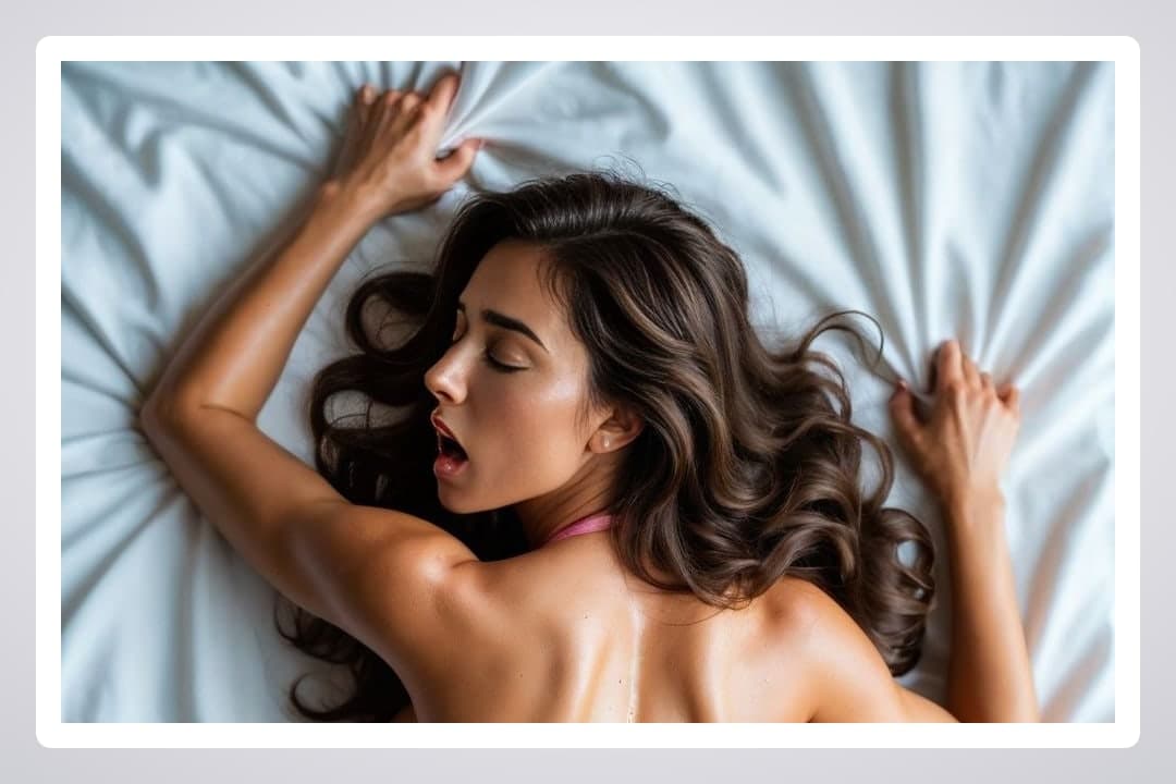 Topless on white sheets overhead