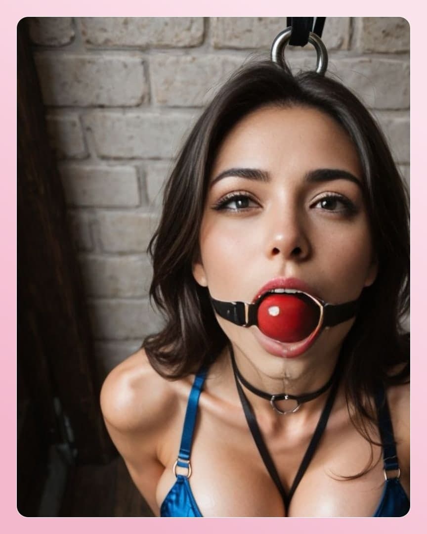 Brunette with ball gag collar