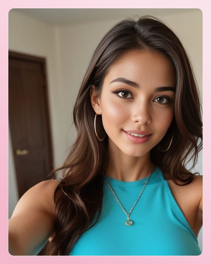 Young adult selfie in turquoise tank