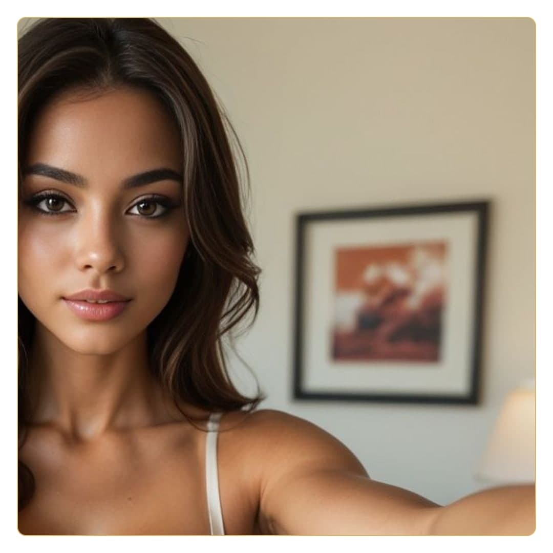 White tank top selfie close-up