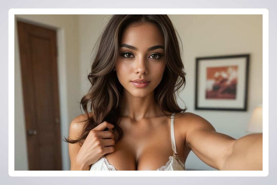 Curvy brunette cleavage selfie in bra