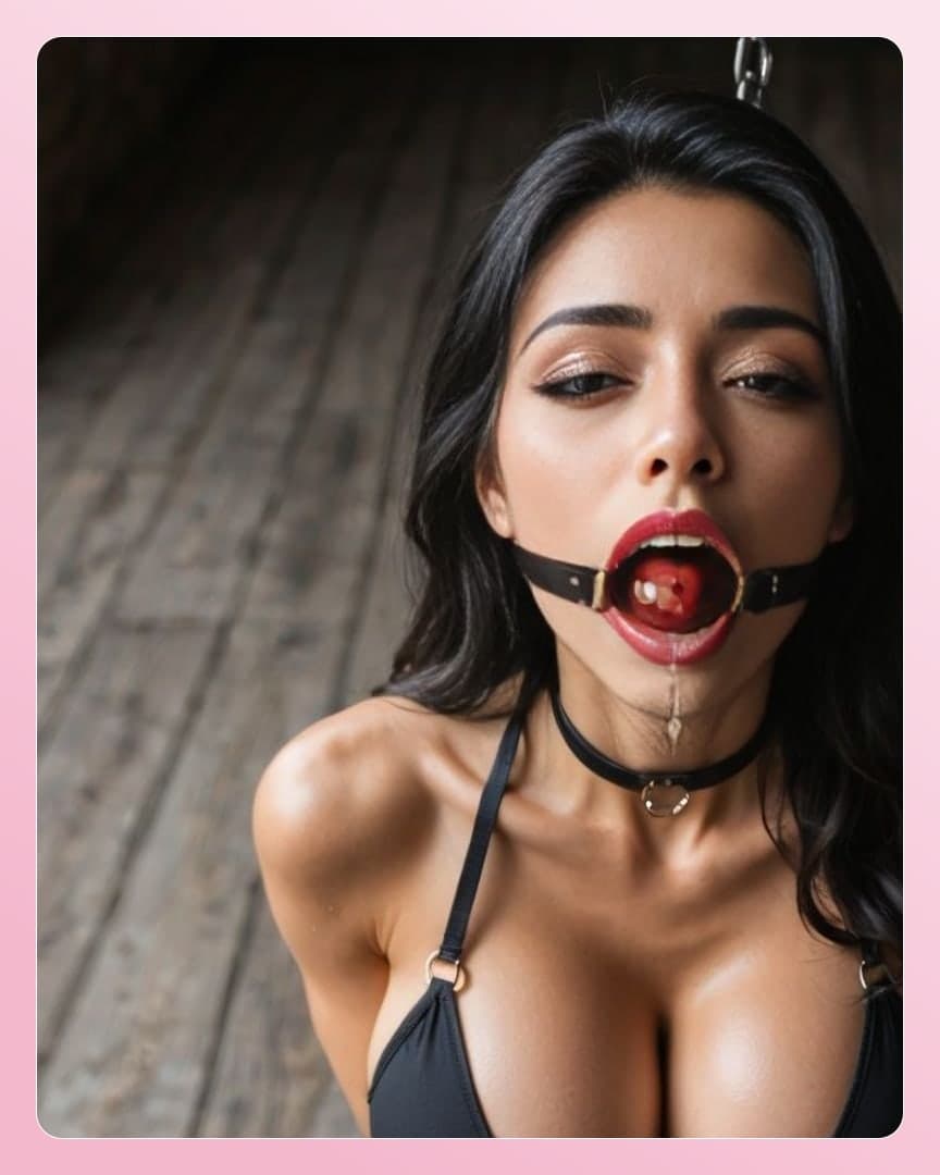 Curvy Asian in leather collar