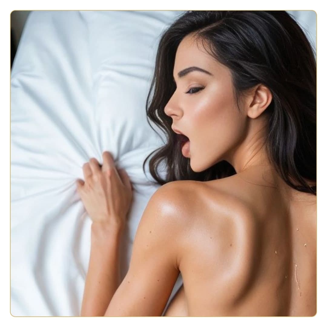 Young adult moan on white sheets