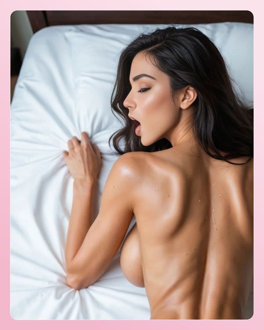 Young adult topless moan on sheets