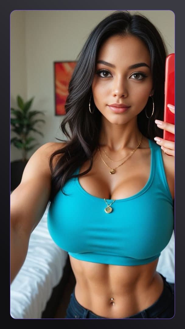 Curvy Asian selfie in crop top