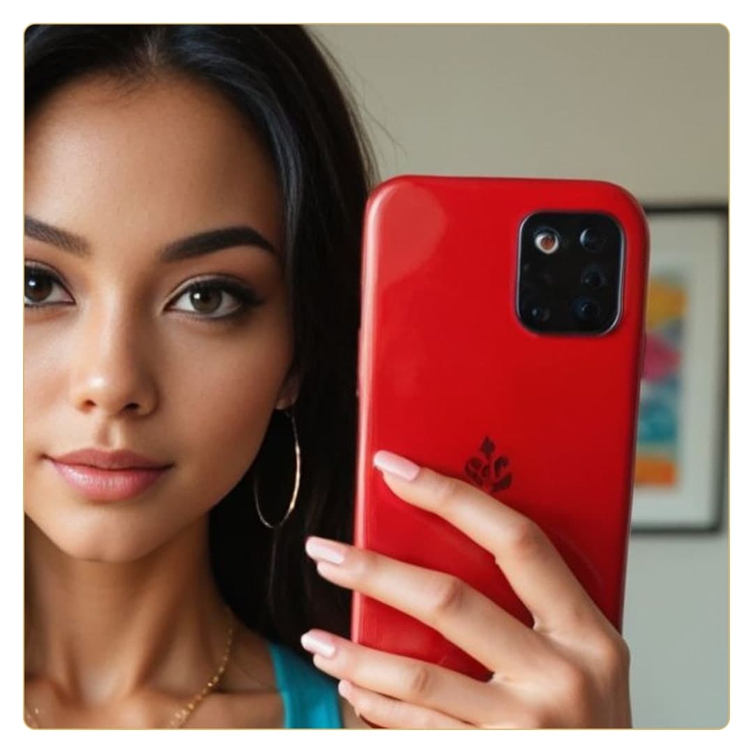 Asian selfie with glossy phone