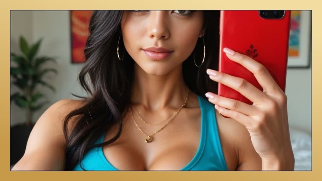 Curvy Asian selfie in teal tank