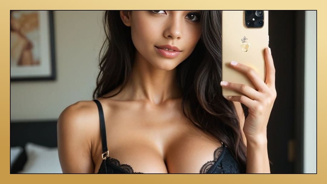 Black lace bra selfie in bed