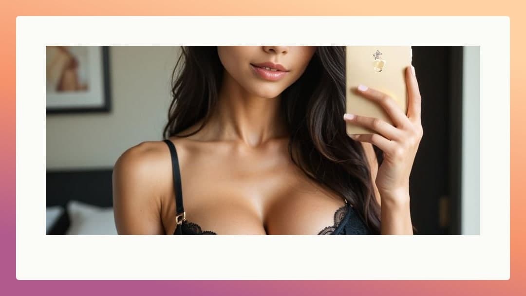 Black lace bra selfie close-up