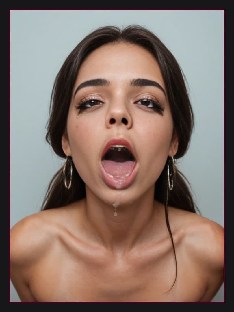 Raven hair brown eyes cum on lips