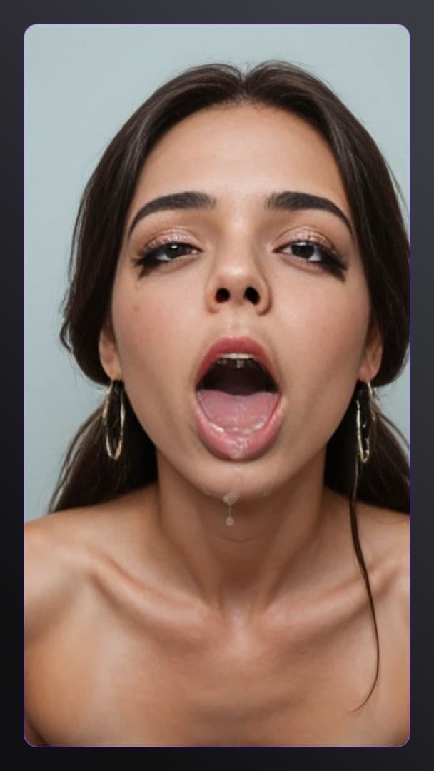 Raven hair cum on tongue closeup