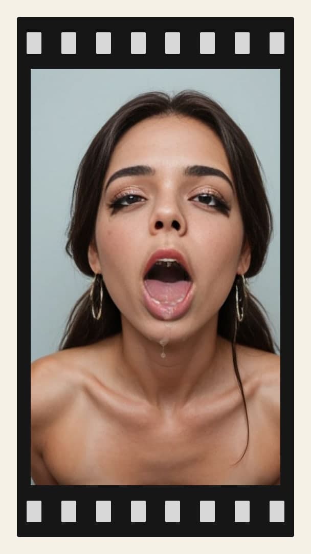 Athletic body cum on tongue