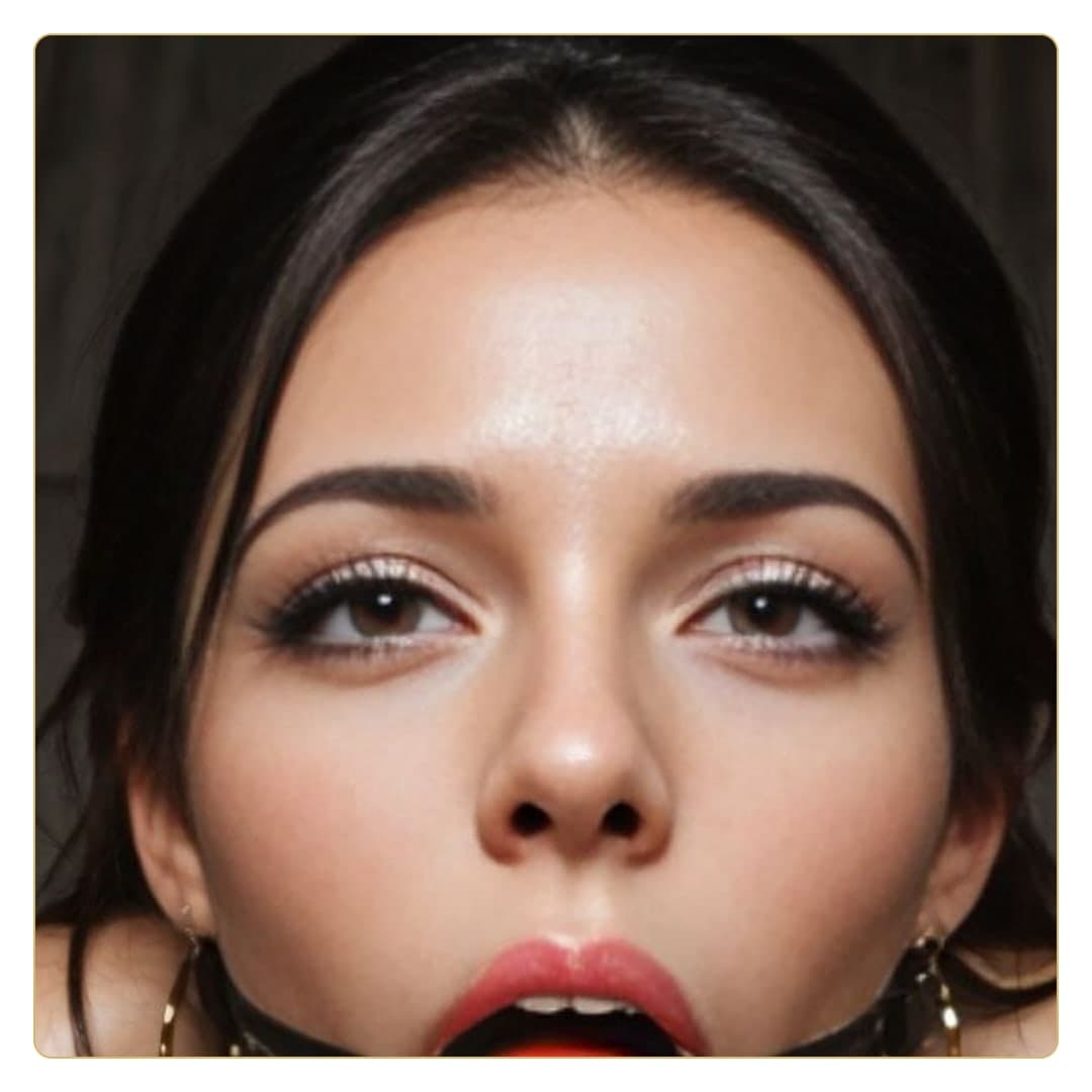 Raven hair brown eyes mouth open