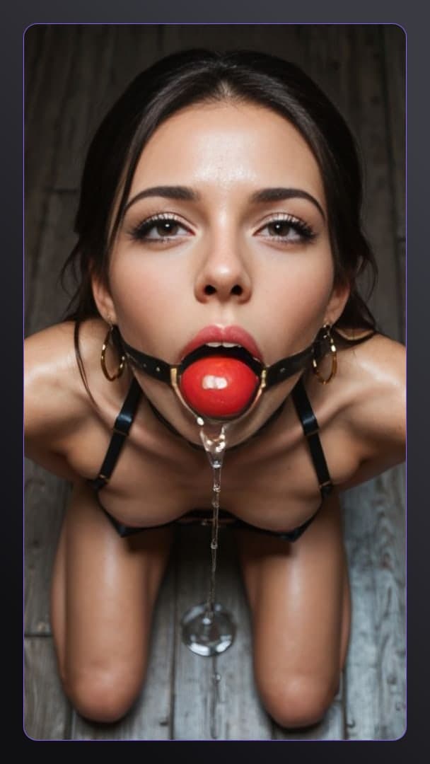 Young adult ball gag kneel