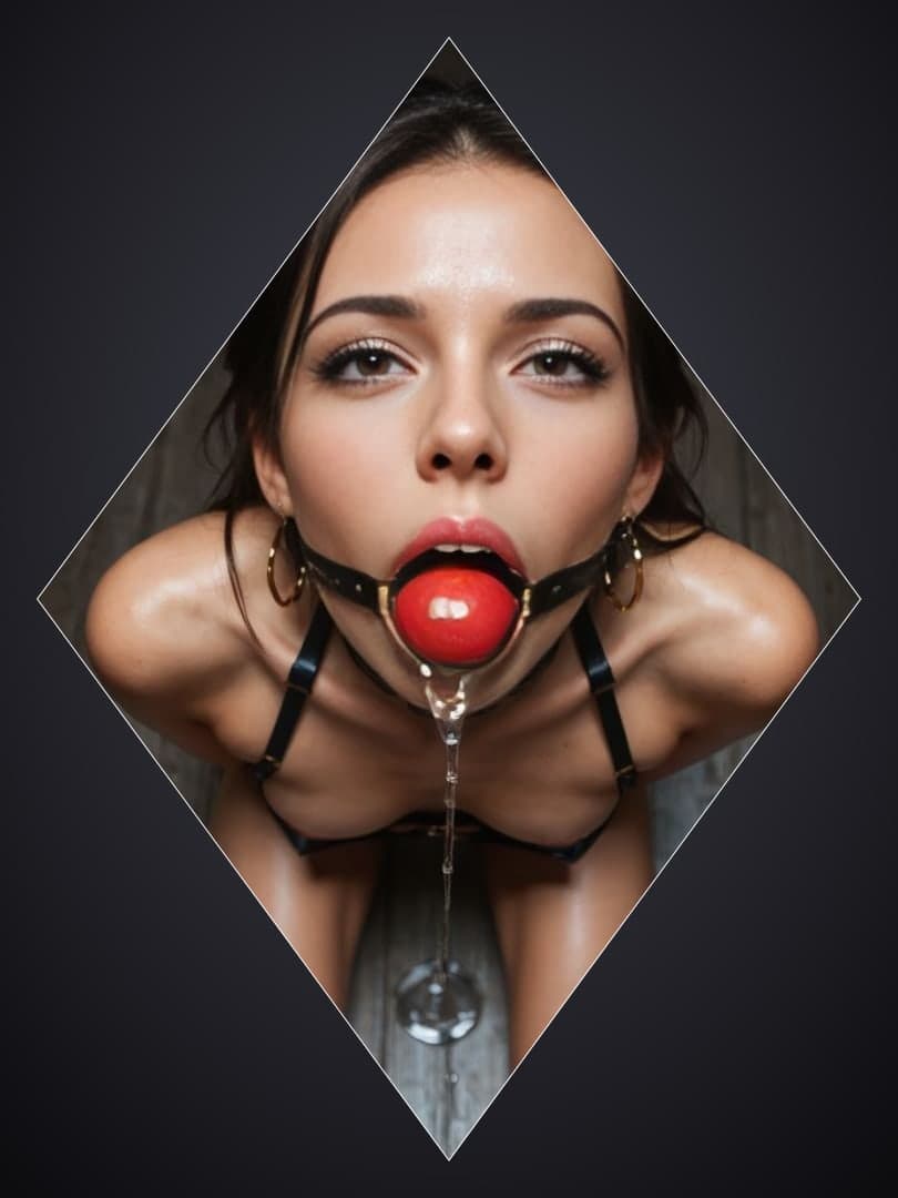 Leather ball gag drool closeup