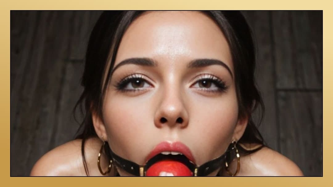 Gagged POV close-up leather ball