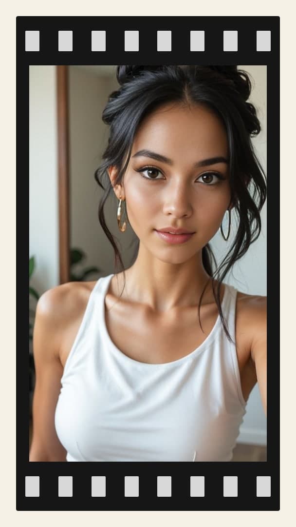 White tank top selfie close-up