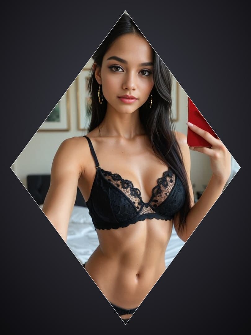 Bedroom mirror selfie in black lace