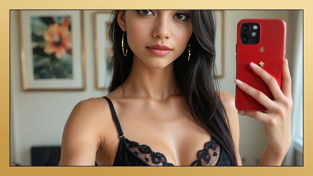 Cleavage selfie in black lace bra