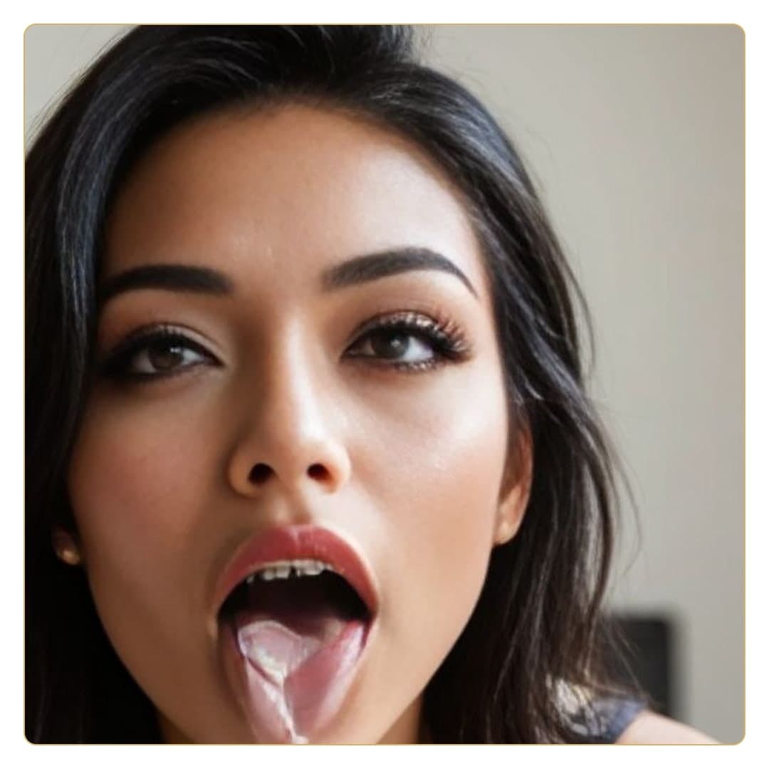 Cum dripping from open mouth