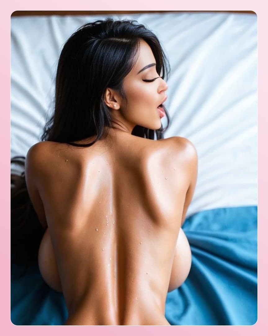 Nude back and ass on teal sheets