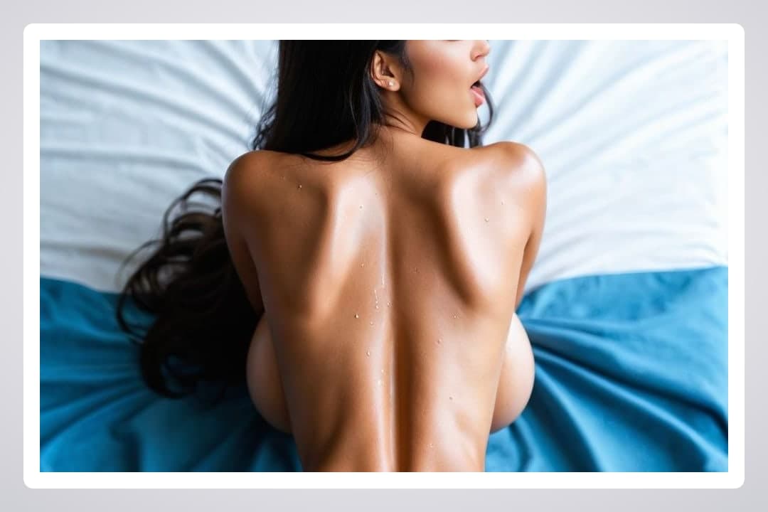 Raven hair nude on teal sheets