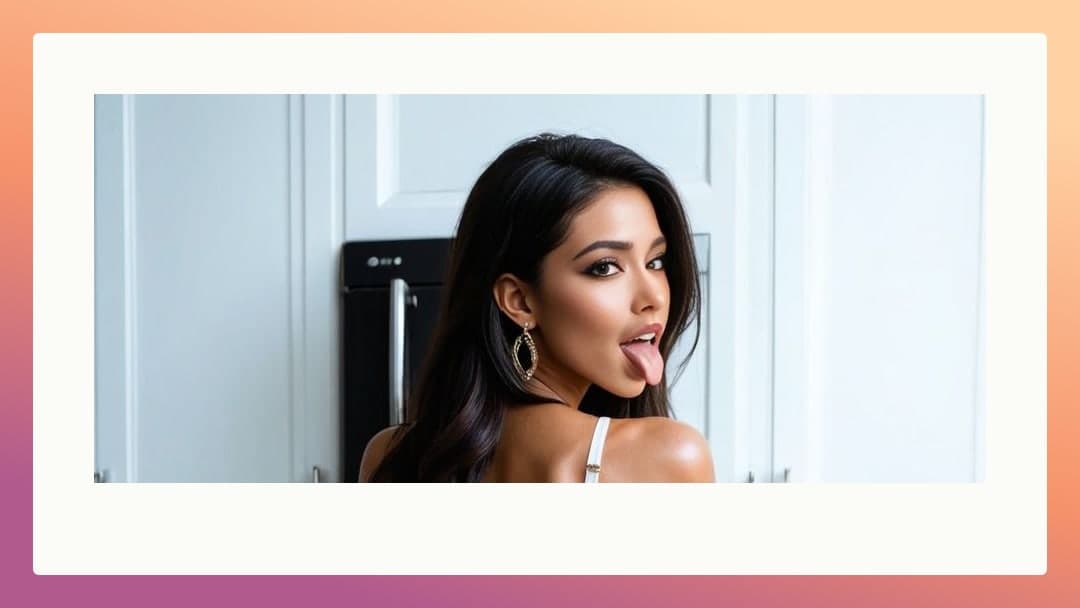 Kitchen tongue out over shoulder