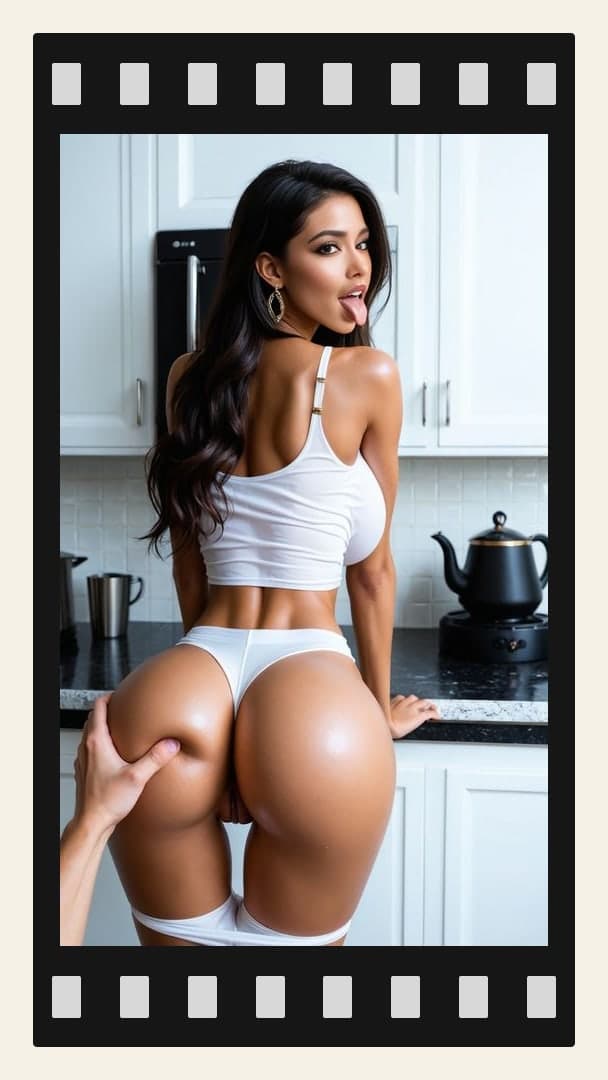 Kitchen thong panties ass spread