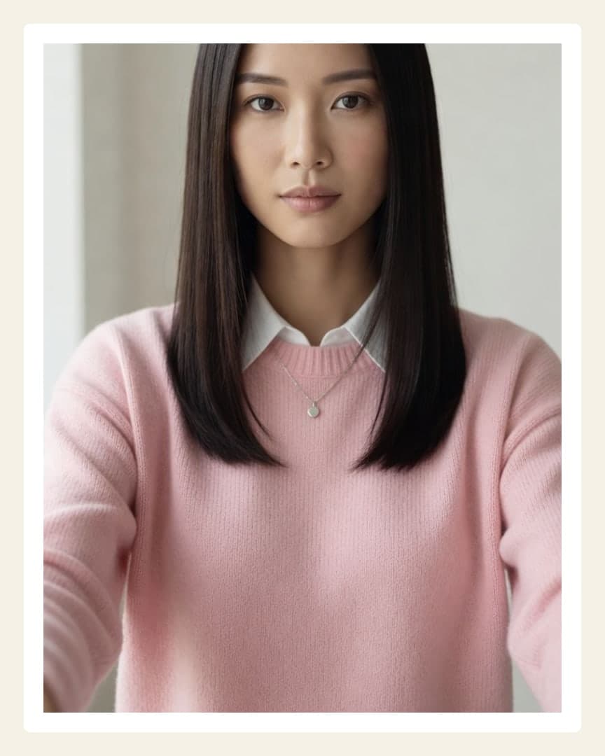 Pink sweater selfie close-up