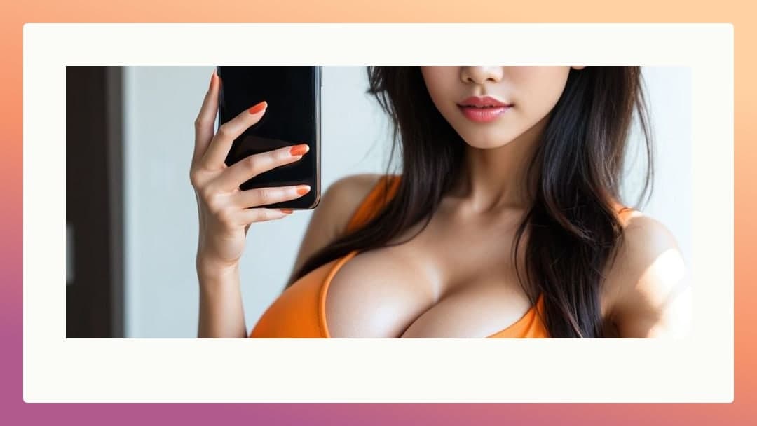 Young adult selfie orange top