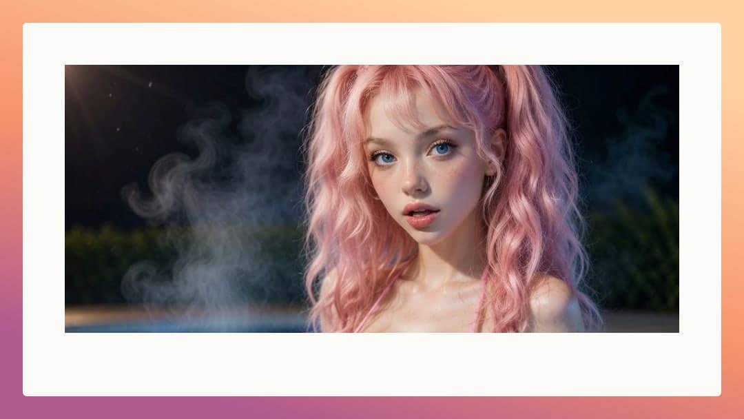 Pink pigtails topless poolside close-up
